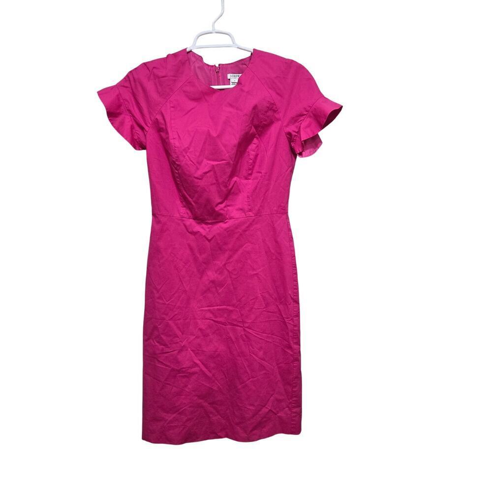 J.Crew Hot Pink Flutter Sleeve Sheath Dress Cotton Blend Size 2